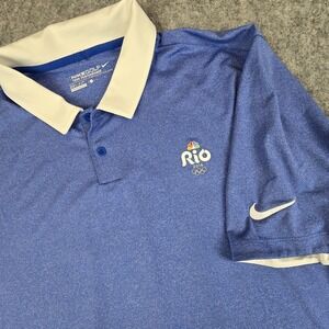 Rio 2016 Olympics Polo Shirt Mens Large Blue Nike Golf Dri-FIT Tour Performance